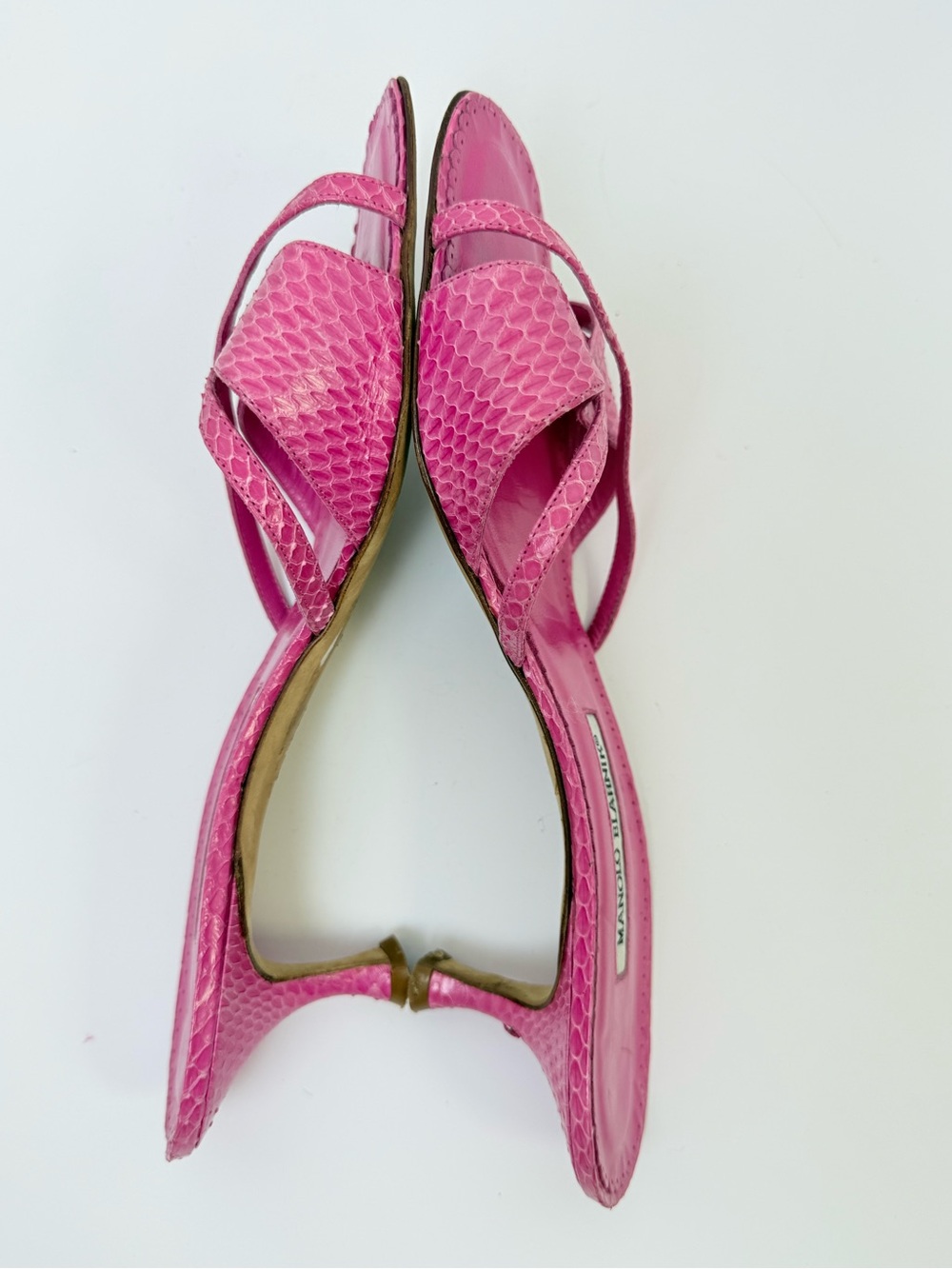 Vintage Manolo Blahnik Pink Python Snakeskin Strappy Mules Kitten Heels EU 42 - Picture 5 of 11